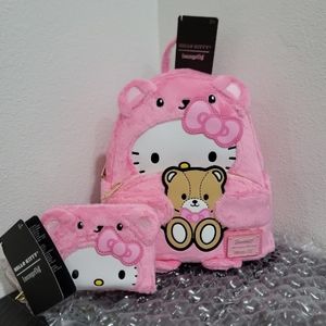 SANRIO Sanrio Exclusive Hello Kitty Teddy Bear Plush Mini Backpack and wallet.